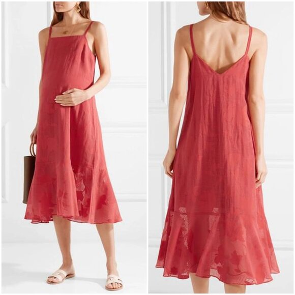 HATCH Paola Midi Dress brick red size 1 S small maternity Ruffled Burnout voile - Picture 2 of 10
